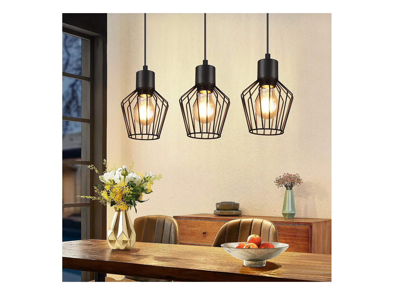 NETTLIFE Hängelampe, 3 Lichter, Metall – Hängelampe, Esstisch, industrielle Küchenlampe, schwarze LED-E27-Metalllampen für Flur, Schlafzimmer, Wohnzimmer, Café