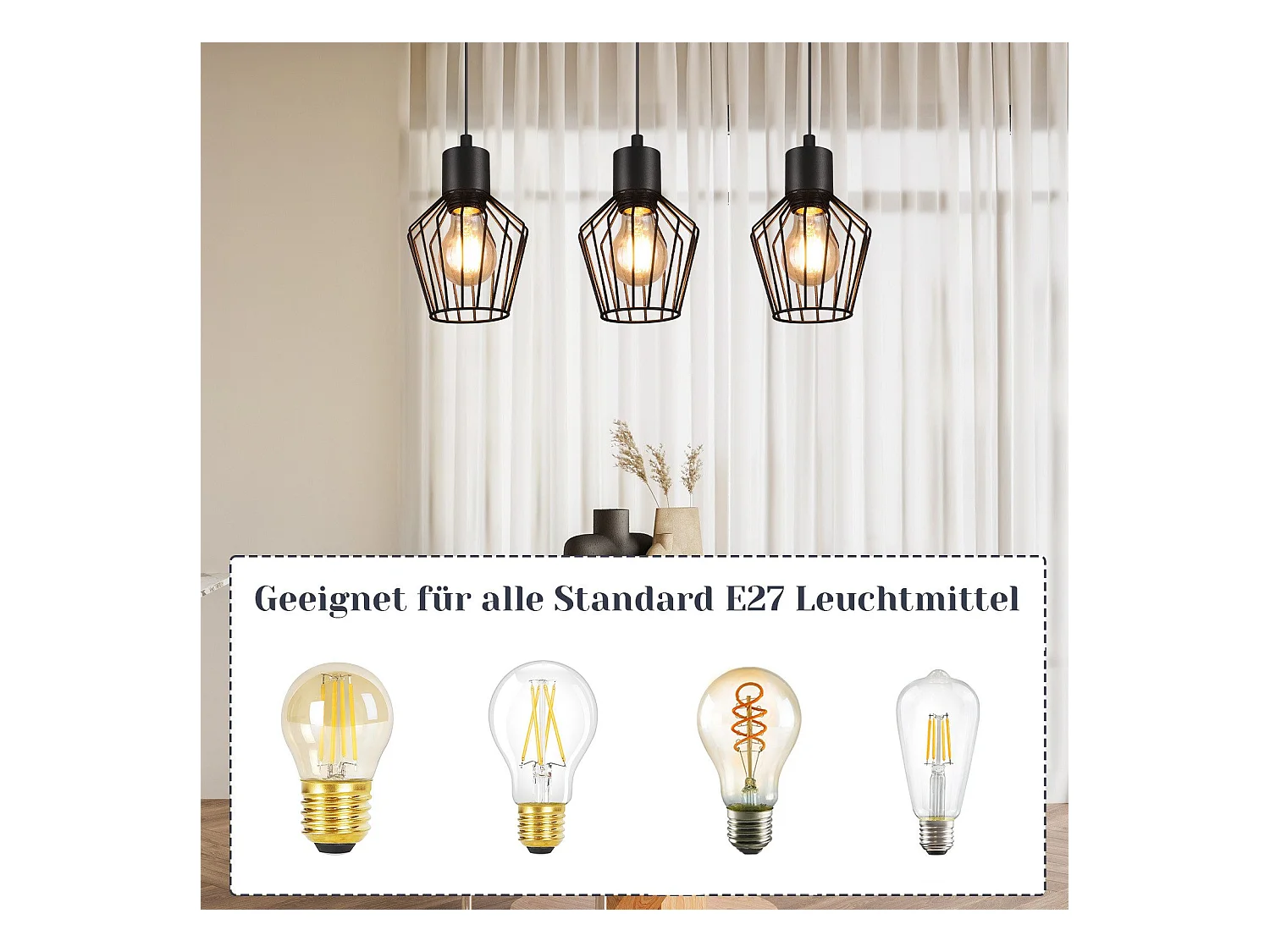 NETTLIFE Hängelampe, 3 Lichter, Metall – Hängelampe, Esstisch, industrielle Küchenlampe, schwarze LED-E27-Metalllampen für Flur, Schlafzimmer, Wohnzimmer, Café
