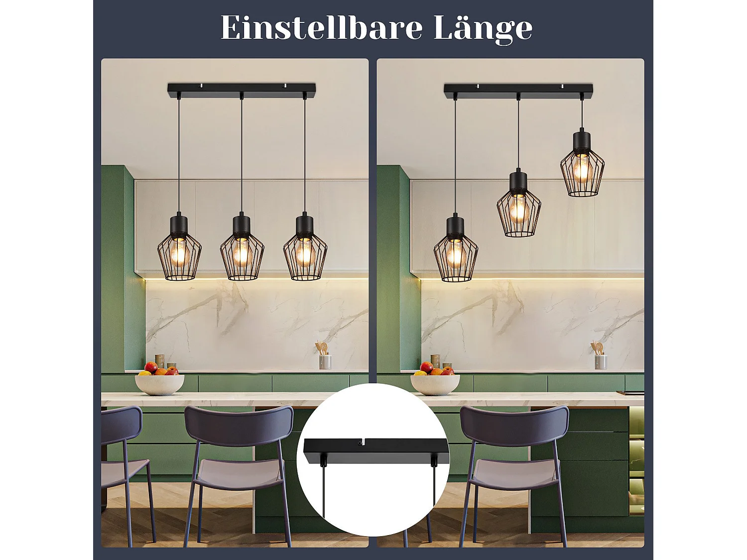 NETTLIFE Hängelampe, 3 Lichter, Metall – Hängelampe, Esstisch, industrielle Küchenlampe, schwarze LED-E27-Metalllampen für Flur, Schlafzimmer, Wohnzimmer, Café