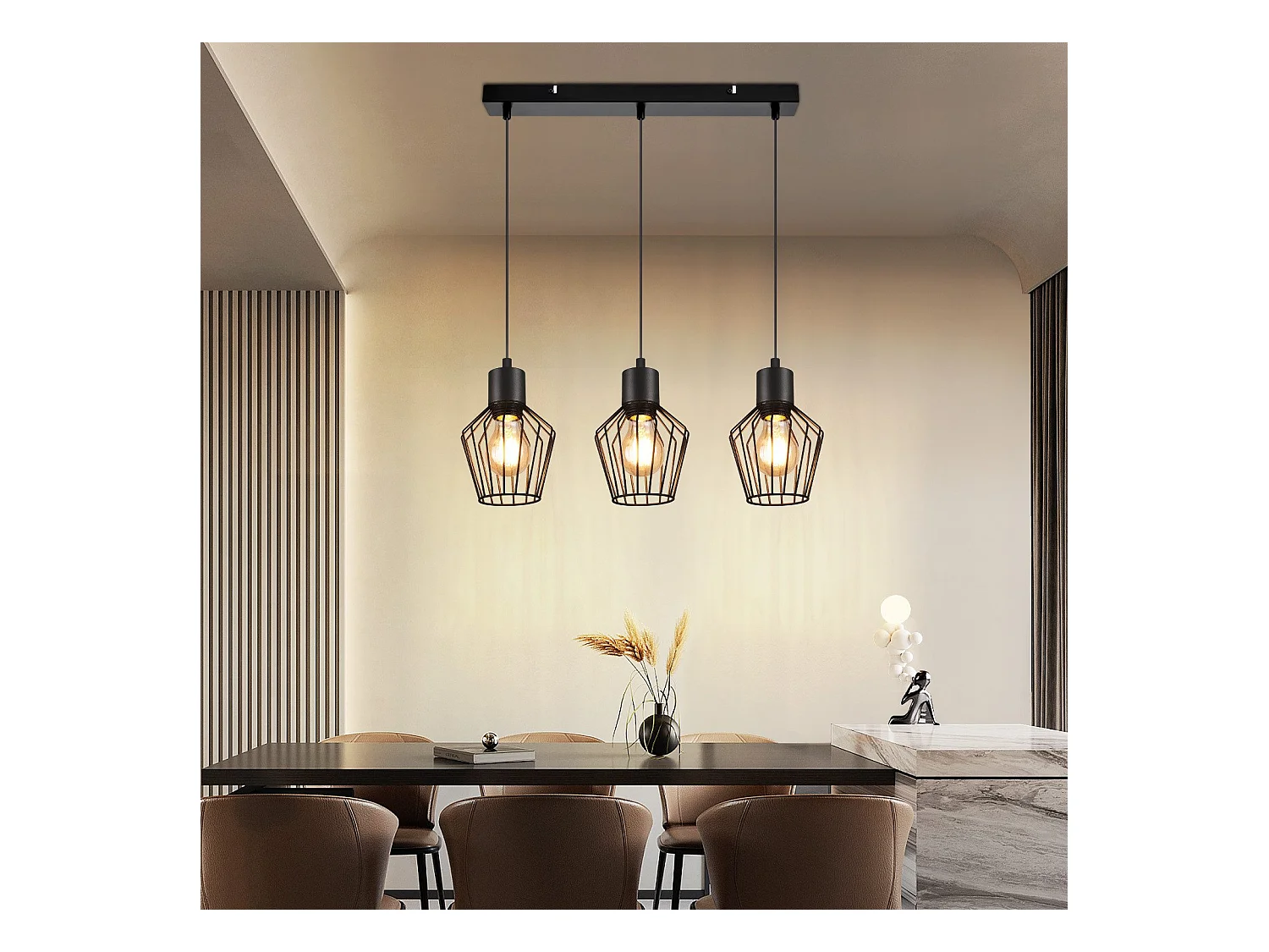 NETTLIFE Hängelampe, 3 Lichter, Metall – Hängelampe, Esstisch, industrielle Küchenlampe, schwarze LED-E27-Metalllampen für Flur, Schlafzimmer, Wohnzimmer, Café