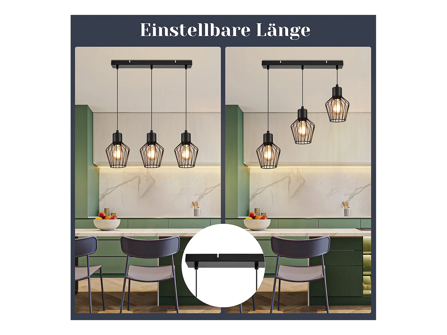 NETTLIFE Suspension 3 flammes suspension métal industrielle noir LED E27 métal