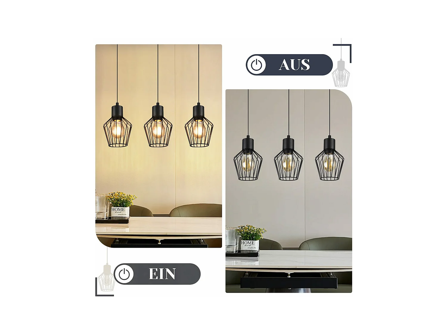 NETTLIFE Suspension 3 flammes suspension métal industrielle noir LED E27 métal