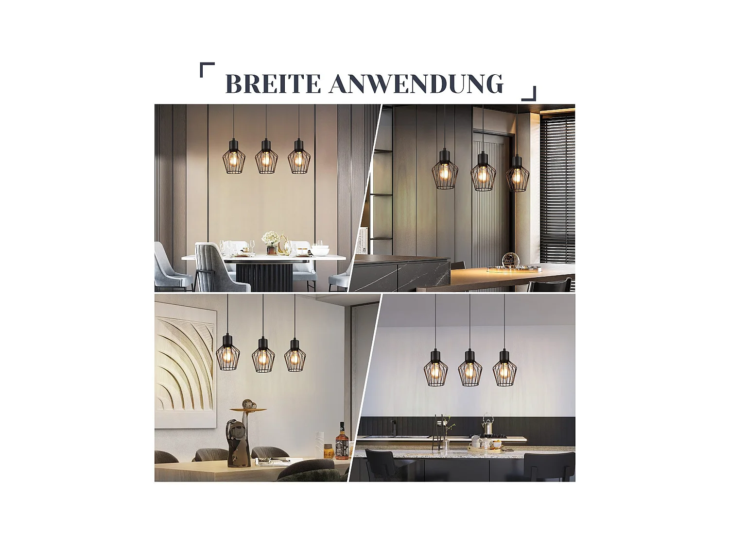 NETTLIFE Suspension 3 flammes suspension métal industrielle noir LED E27 métal