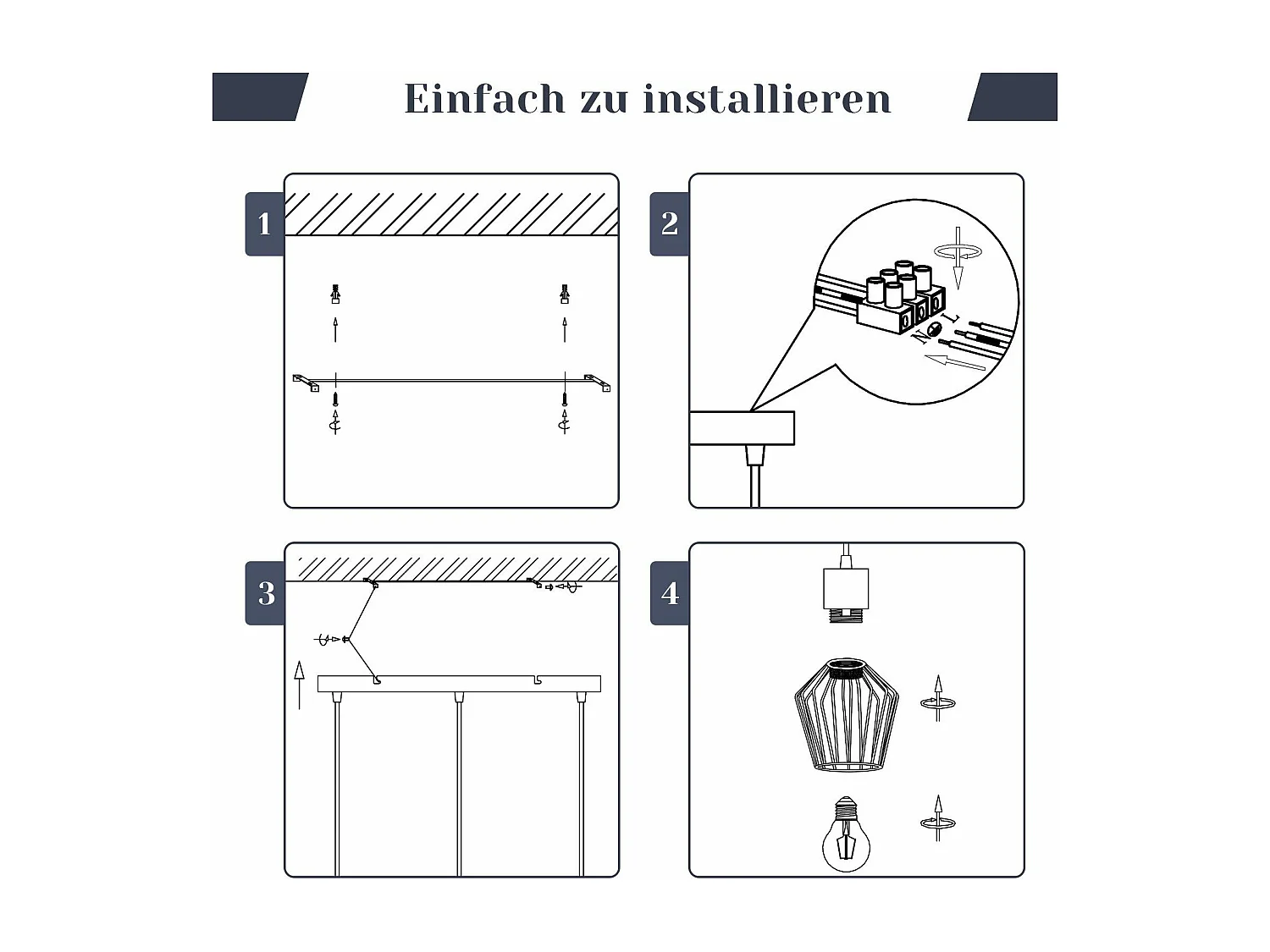 NETTLIFE Suspension 3 flammes suspension métal industrielle noir LED E27 métal