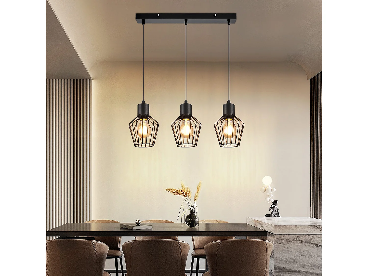 NETTLIFE Suspension 3 flammes suspension métal industrielle noir LED E27 métal