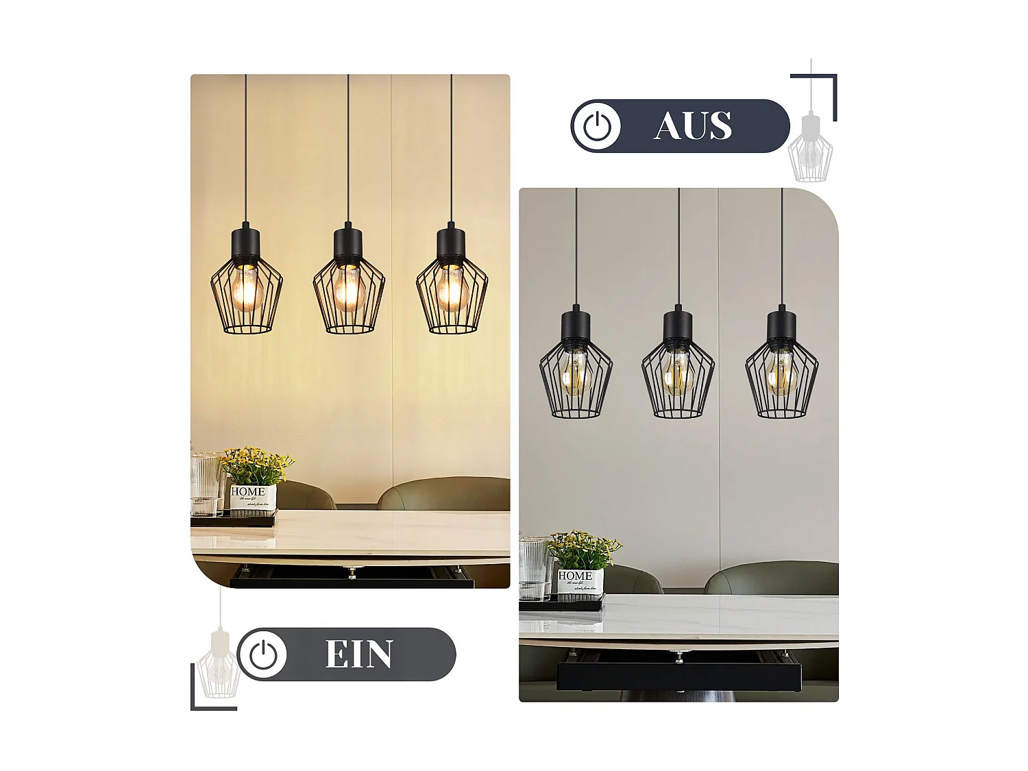 NETTLIFE Suspension 3 flammes suspension métal industrielle noir LED E27 métal