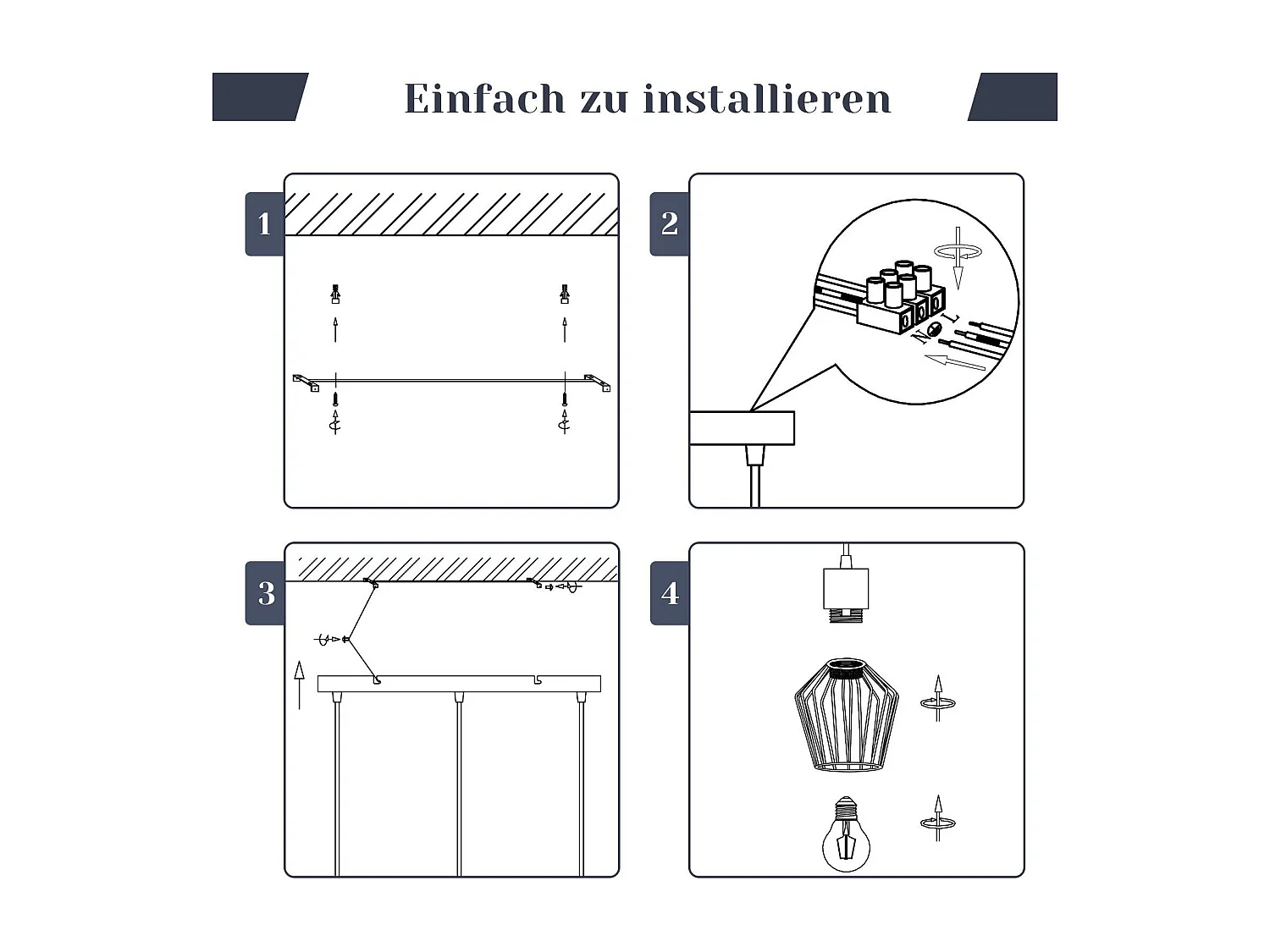 NETTLIFE Suspension 3 flammes suspension métal industrielle noir LED E27 métal