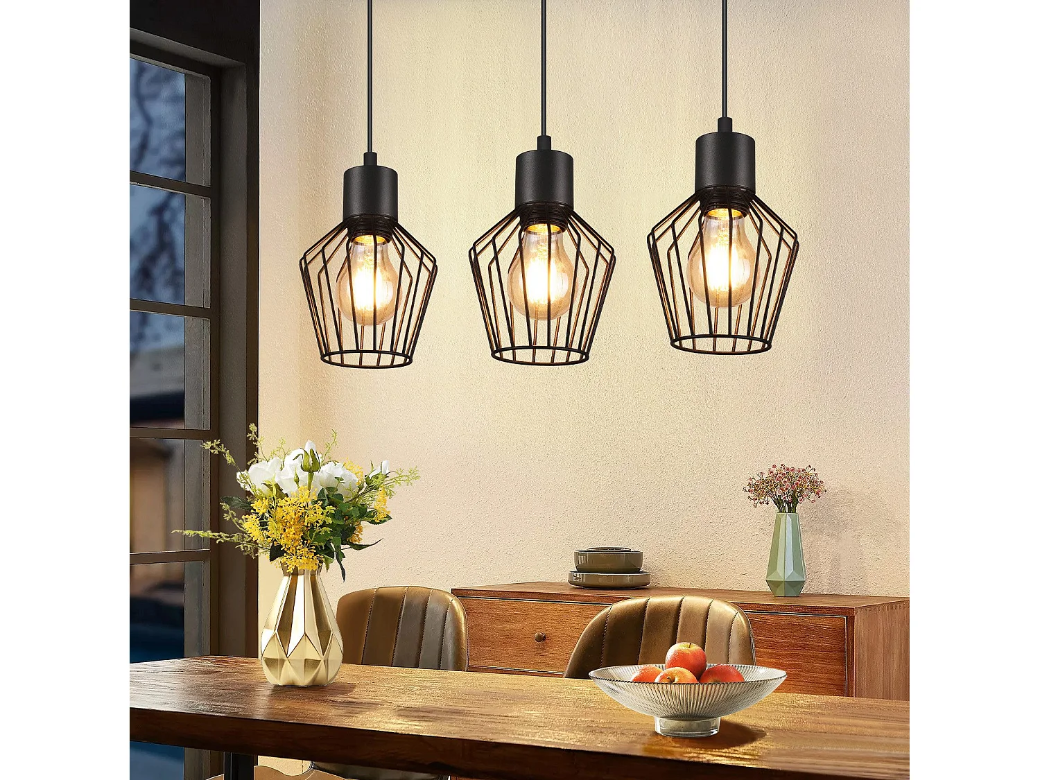 NETTLIFE Suspension 3 flammes suspension métal industrielle noir LED E27 métal