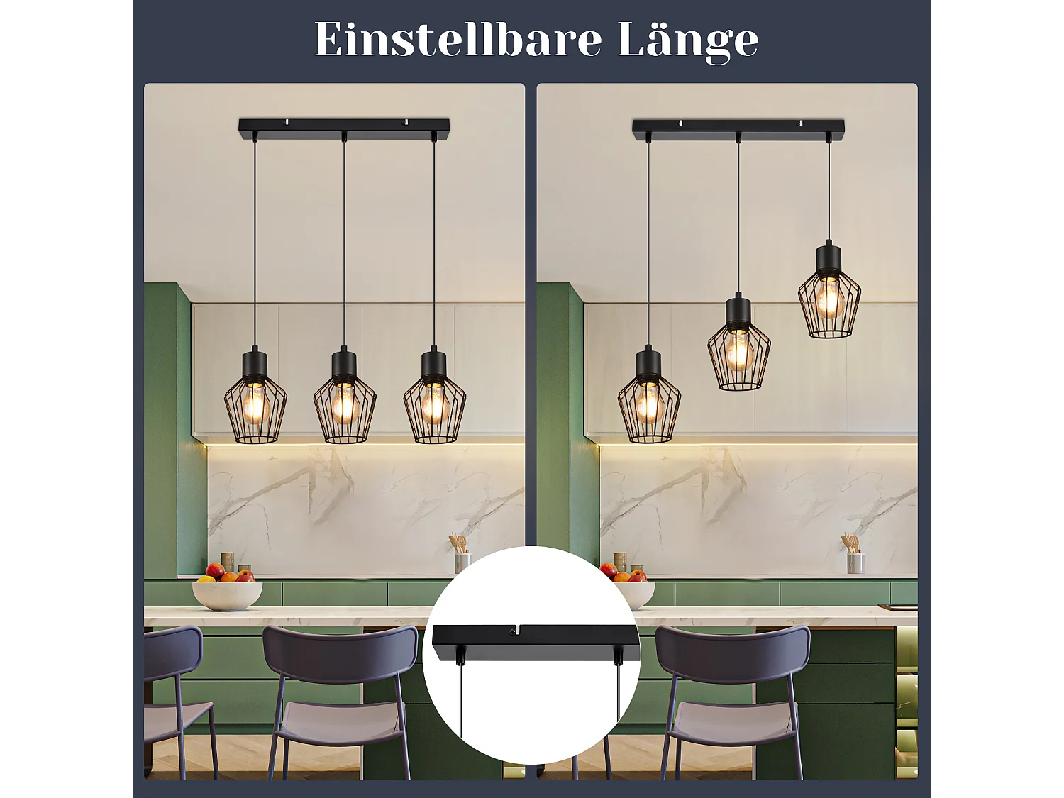 NETTLIFE Suspension 3 flammes suspension métal industrielle noir LED E27 métal