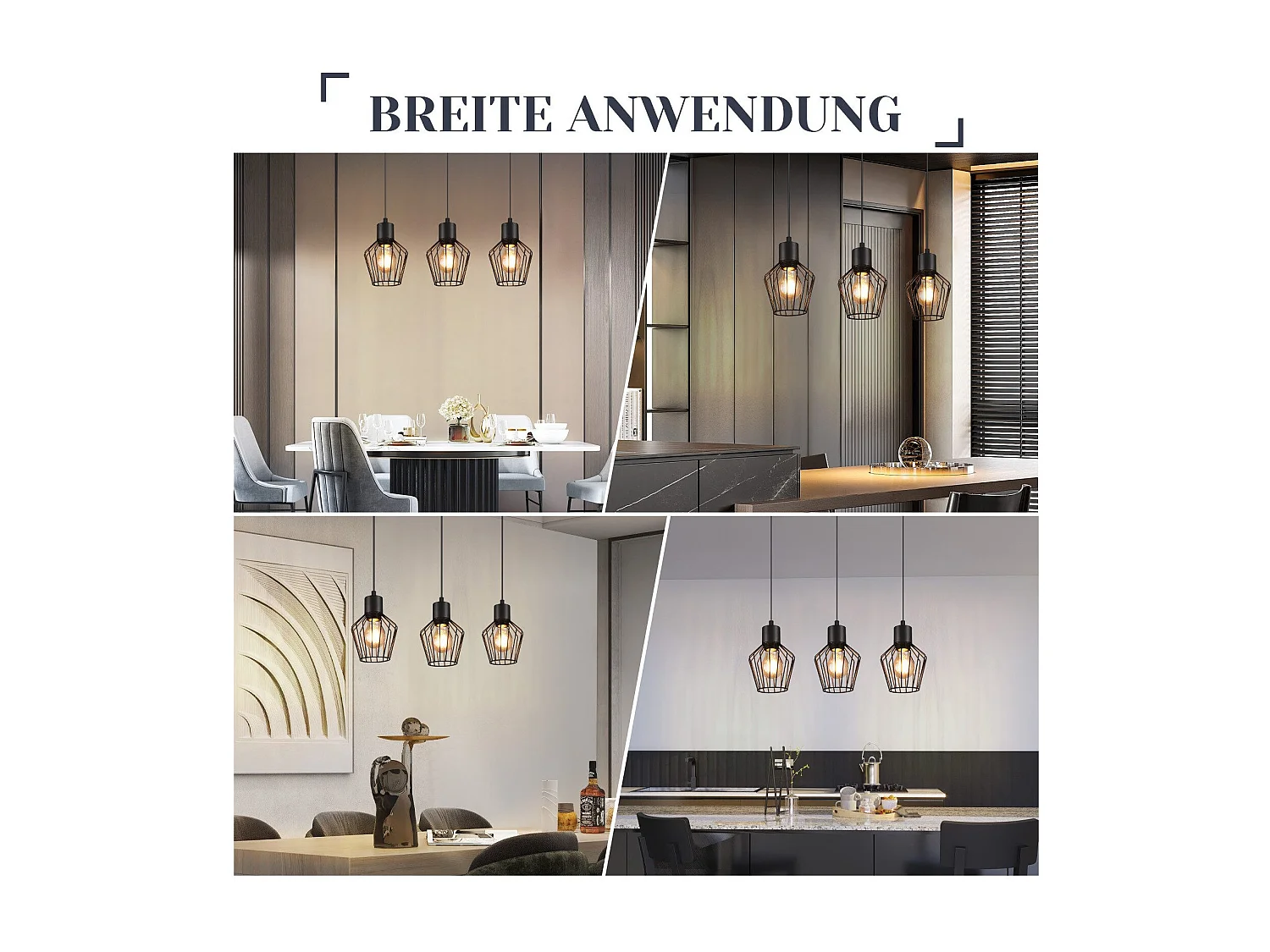 NETTLIFE Suspension 3 flammes suspension métal industrielle noir LED E27 métal