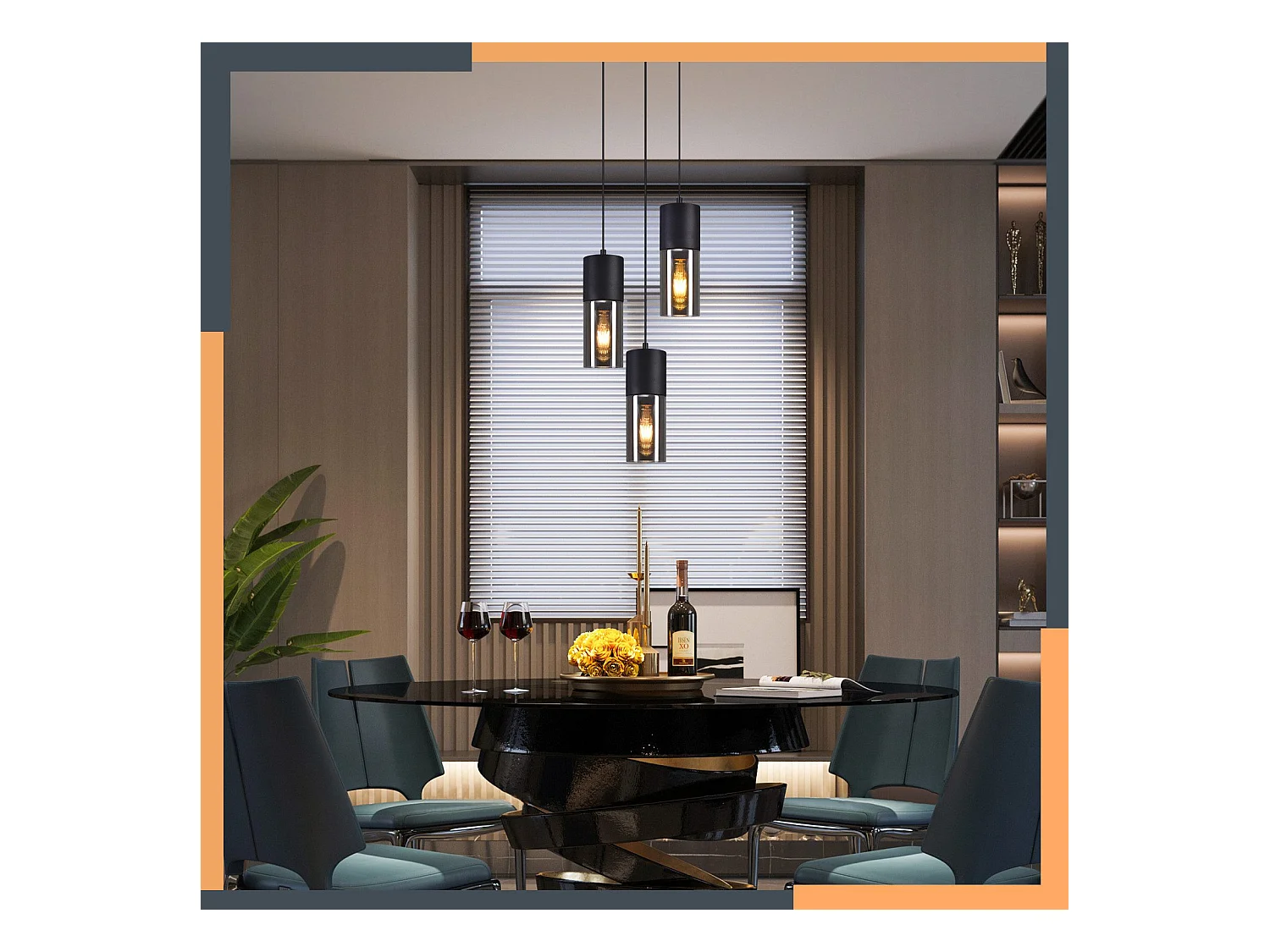 NETTLIFE Lampa wisząca 3-żarówkowa szklana lampa wisząca E27 LED, czarna, okrągła lampa wisząca