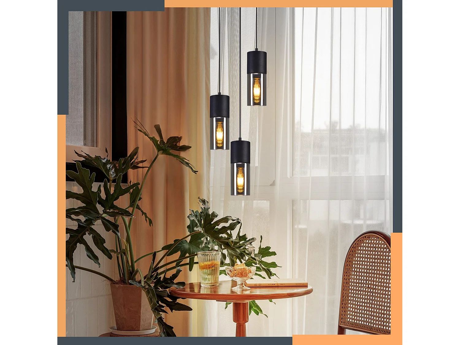 NETTLIFE Hanglamp glas - 3xE27 - rond - zwart - metalen - eettafel lampen voor trap slaapkamer - Zonder lichtbron
