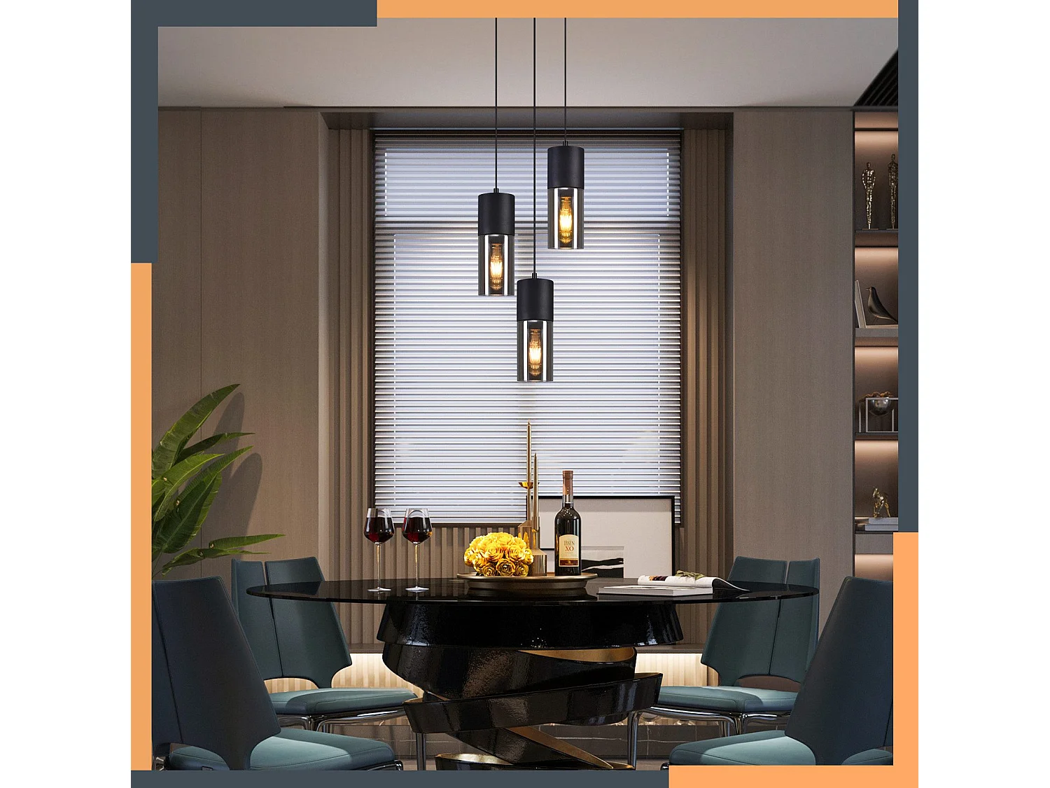 NETTLIFE Hanglamp glas - 3xE27 - rond - zwart - metalen - eettafel lampen voor trap slaapkamer - Zonder lichtbron