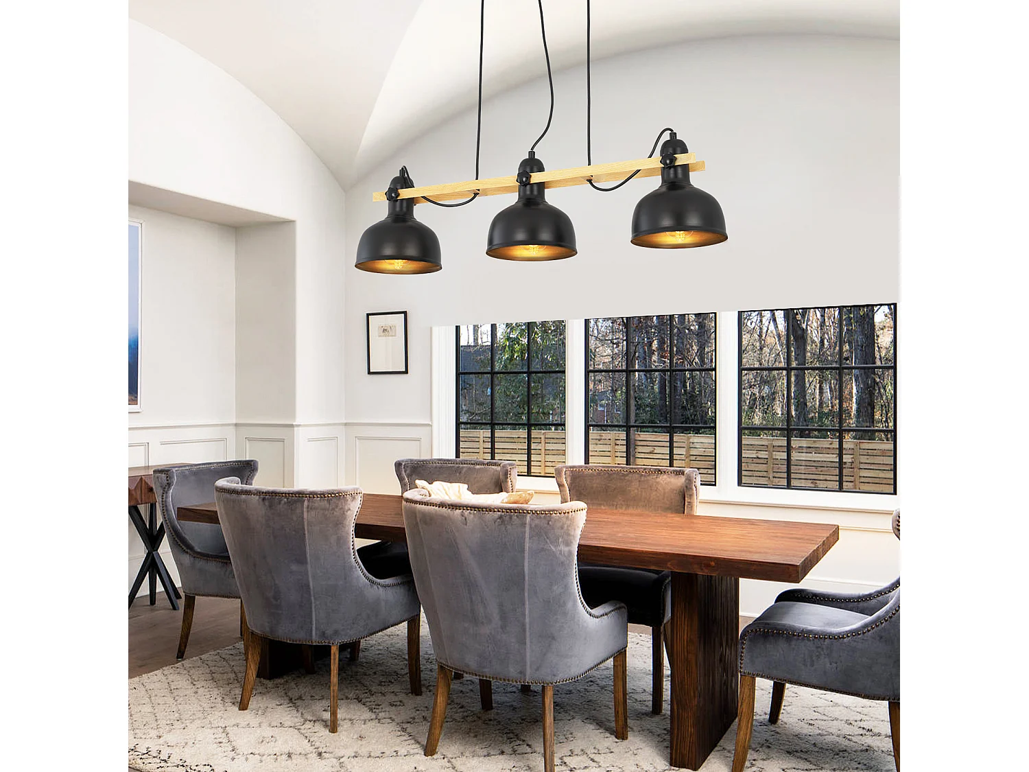 Vintage Pendelleuchte 3-flammig Schwarz Retro Industriell E27 Max.40w