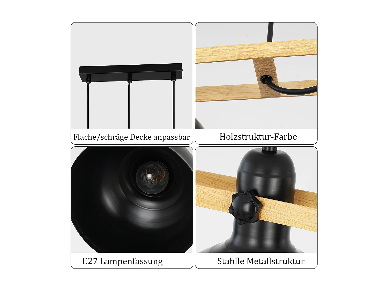 Vintage Pendelleuchte 3-flammig Schwarz Retro Industriell E27 Max.40w