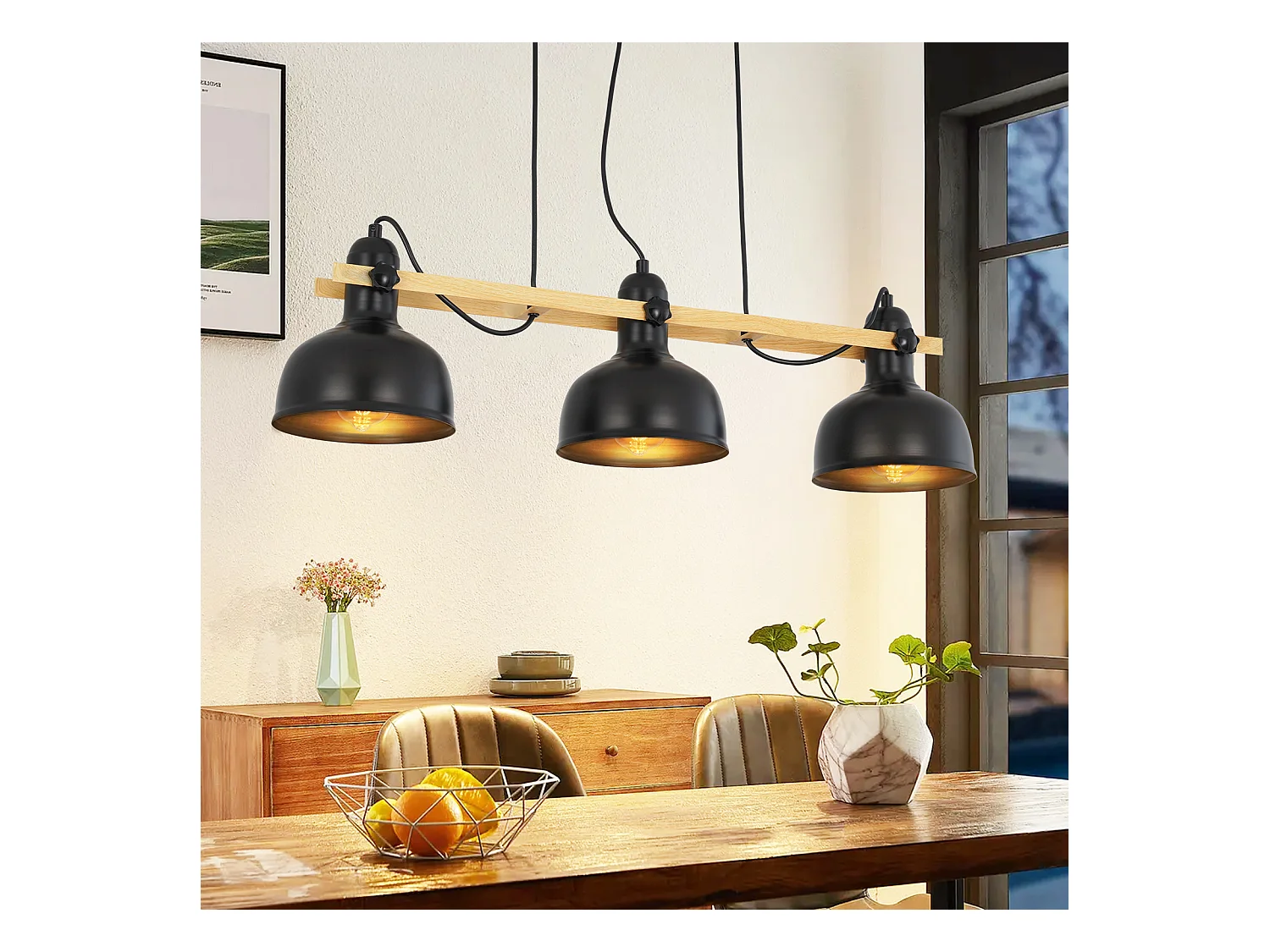 NETTLIFE Lampe suspendue vintage table à manger : 3 ampoules noir rétro industriel E27 MAX.40W