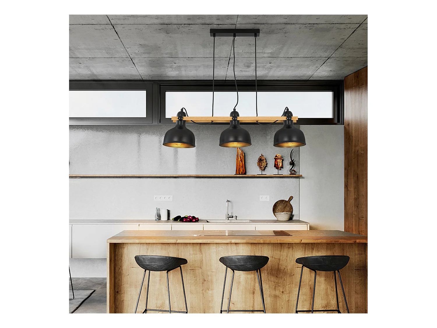 NETTLIFE Lámpara colgante vintage para comedor: 3 bombillas negras retro industriales E27 MAX.40W