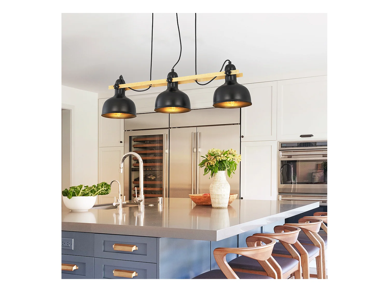 NETTLIFE Lámpara colgante vintage para comedor: 3 bombillas negras retro industriales E27 MAX.40W