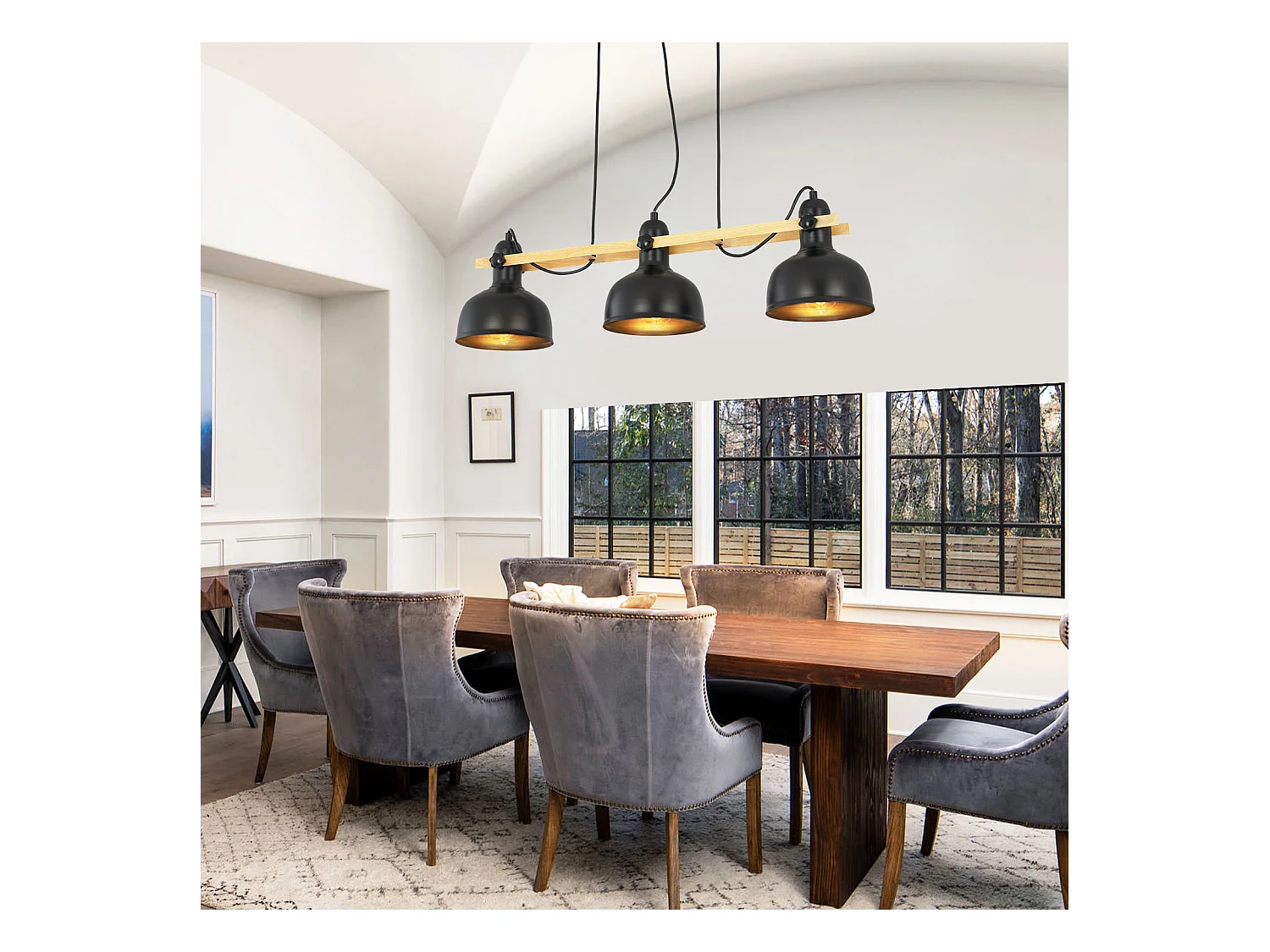 NETTLIFE Lámpara colgante vintage para comedor: 3 bombillas negras retro industriales E27 MAX.40W