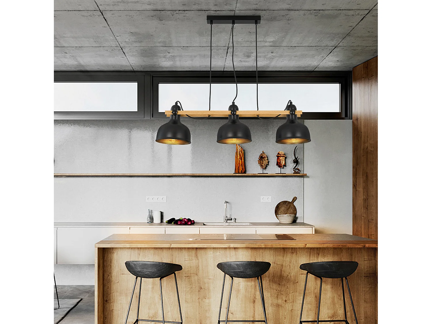 NETTLIFE Hanglamp E27 - 3-Lichts - Zwart - IJzeren - draaibaar Eetkamerlamp - Vintage - voor Eettafel | Slaapkamer | Keuken | Bar | Hal | Woonkamer - MAX.40W