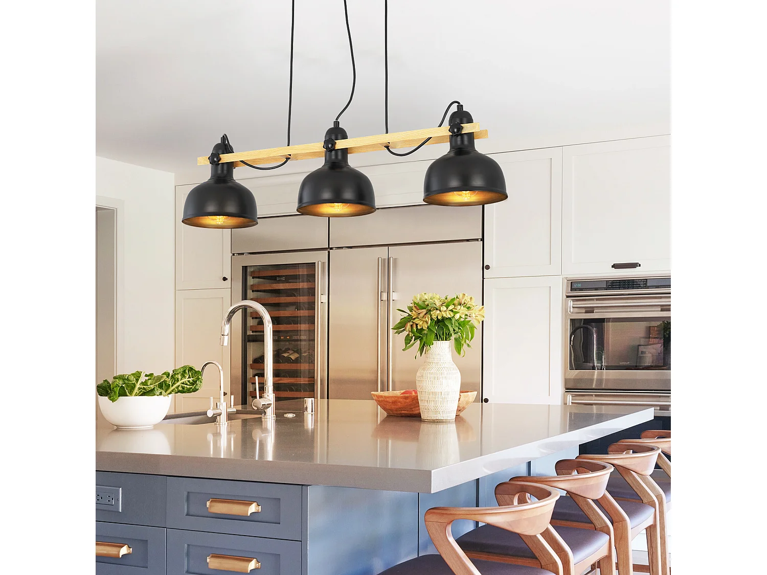 NETTLIFE Hanglamp E27 - 3-Lichts - Zwart - IJzeren - draaibaar Eetkamerlamp - Vintage - voor Eettafel | Slaapkamer | Keuken | Bar | Hal | Woonkamer - MAX.40W