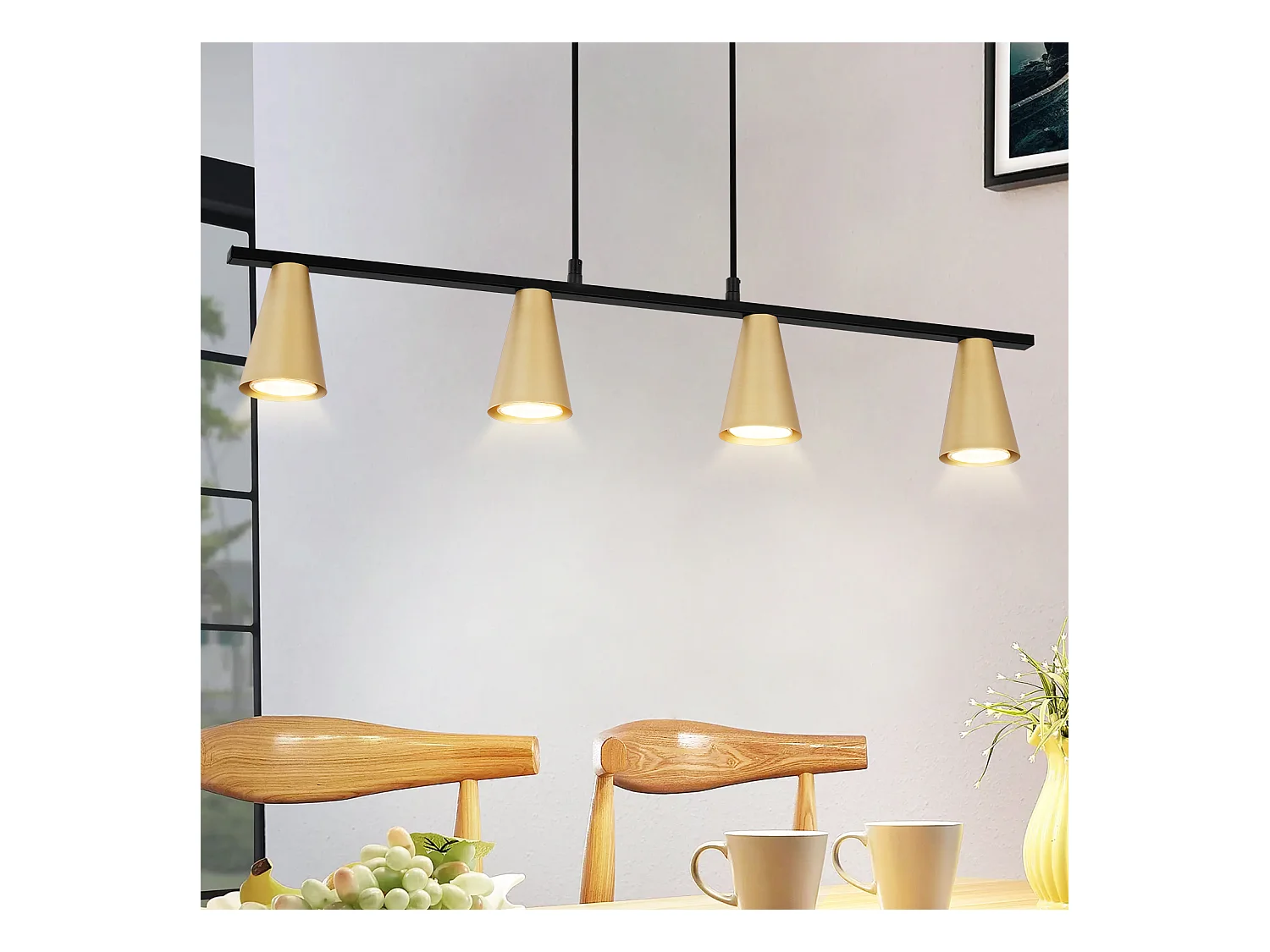 NETTLIFE Lampe suspendue table à manger suspension or: GU10 suspension moderne e 4 flammes métal en noir industriel
