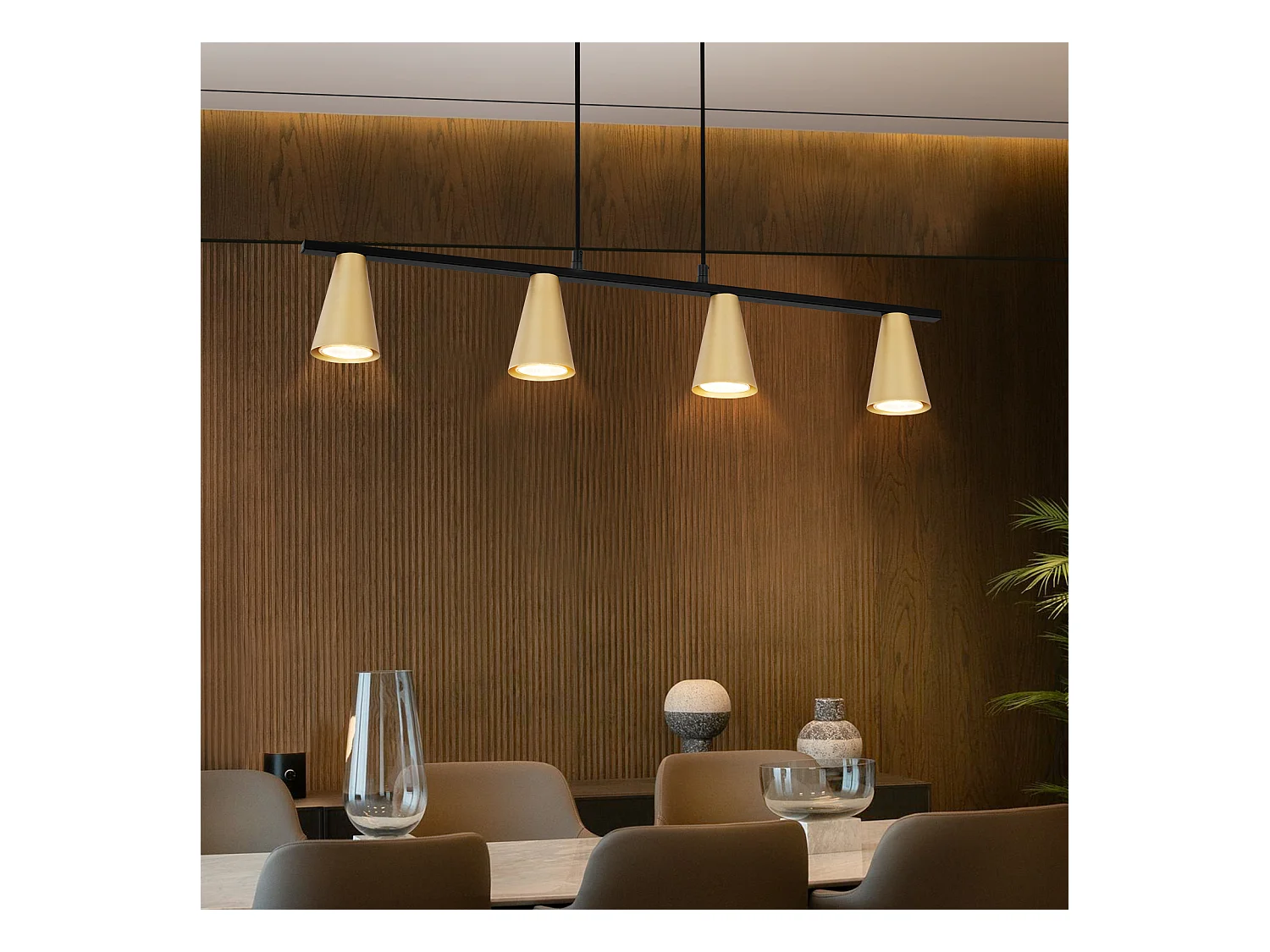 NETTLIFE Lampe suspendue table à manger suspension or: GU10 suspension moderne e 4 flammes métal en noir industriel