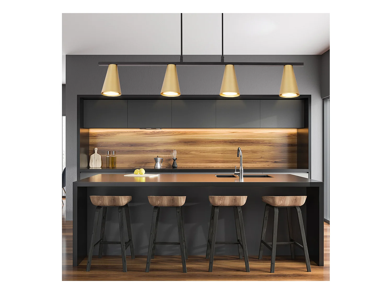 NETTLIFE Lampe suspendue table à manger suspension or: GU10 suspension moderne e 4 flammes métal en noir industriel