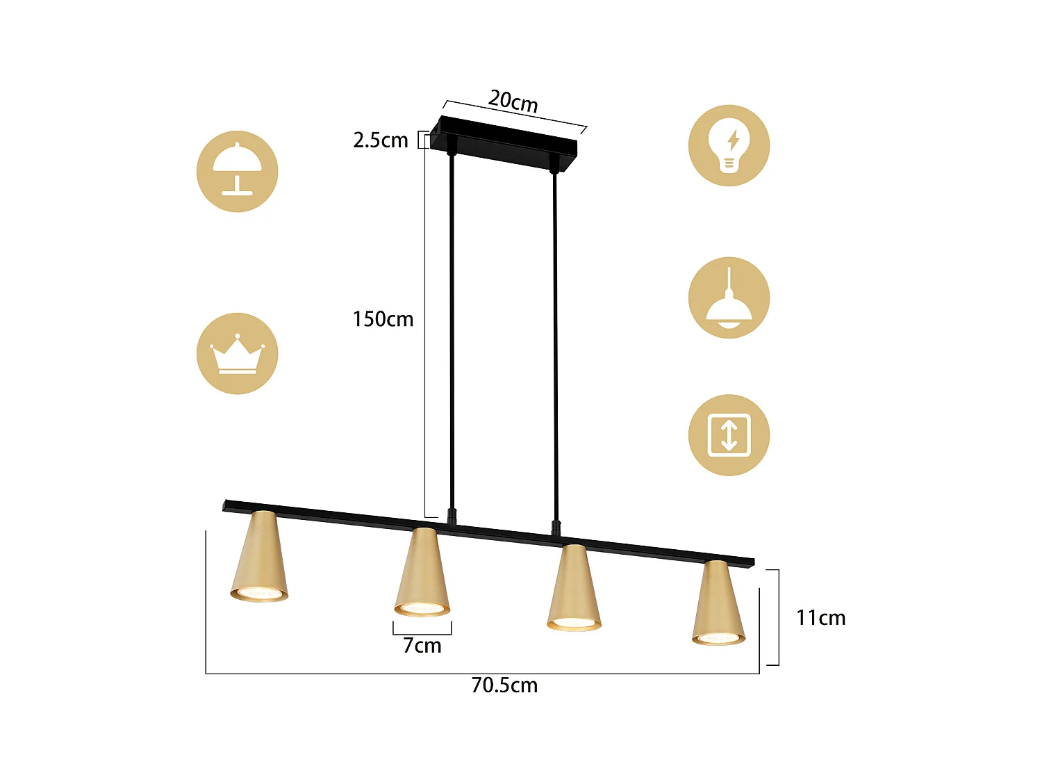 NETTLIFE Lampe suspendue table à manger suspension or: GU10 suspension moderne e 4 flammes métal en noir industriel
