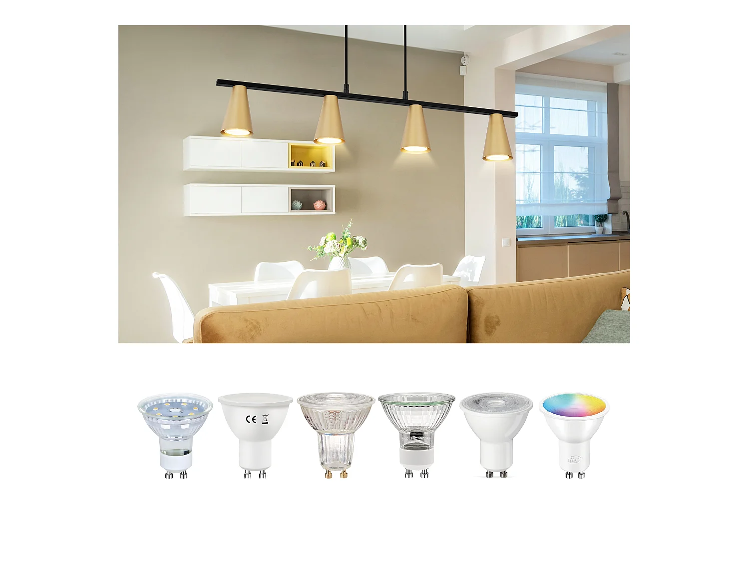NETTLIFE Lampe suspendue table à manger suspension or: GU10 suspension moderne e 4 flammes métal en noir industriel