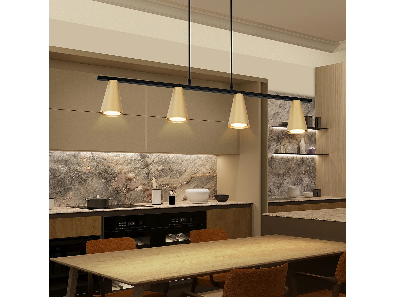 NETTLIFE Lampe suspendue table à manger suspension or: GU10 suspension moderne e 4 flammes métal en noir industriel