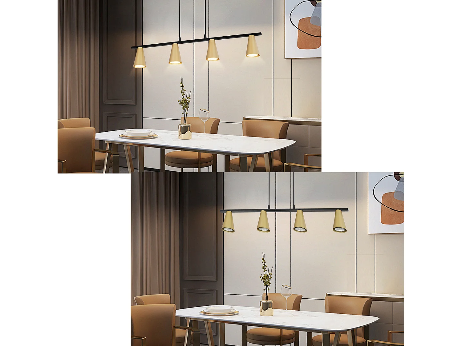 NETTLIFE Lampe suspendue table à manger suspension or: GU10 suspension moderne e 4 flammes métal en noir industriel