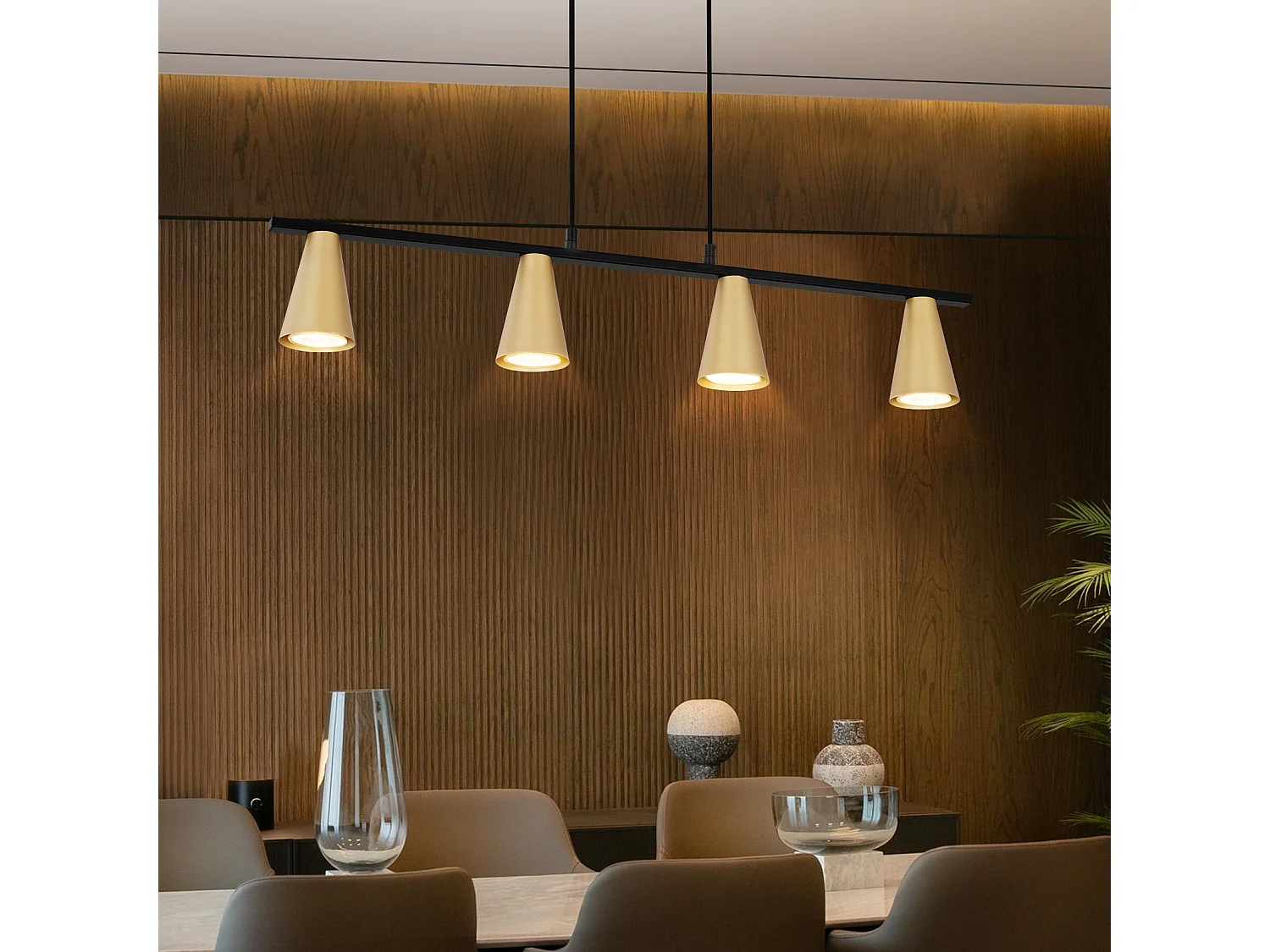 NETTLIFE Lampe suspendue table à manger suspension or: GU10 suspension moderne e 4 flammes métal en noir industriel