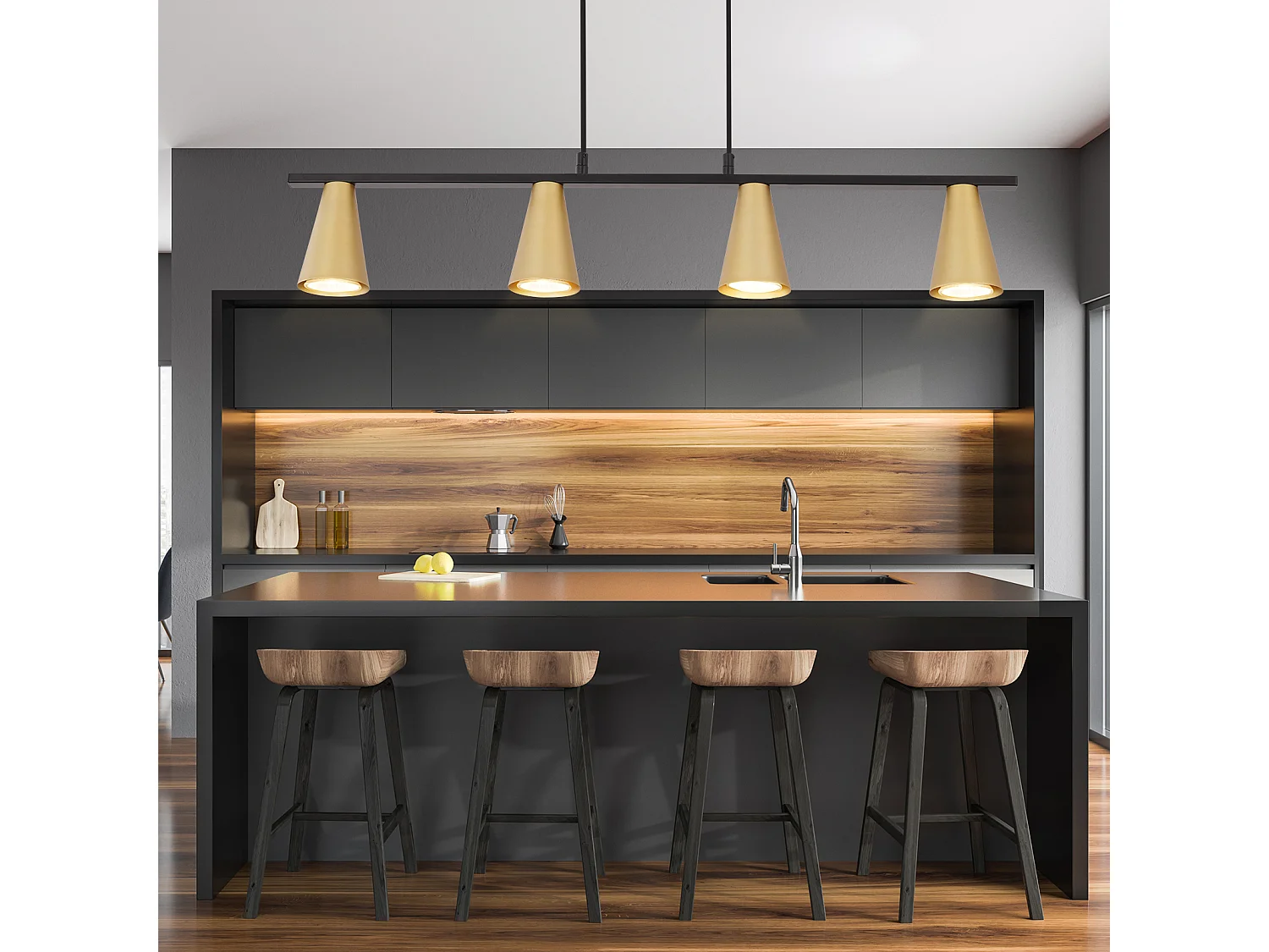 NETTLIFE Lampe suspendue table à manger suspension or: GU10 suspension moderne e 4 flammes métal en noir industriel