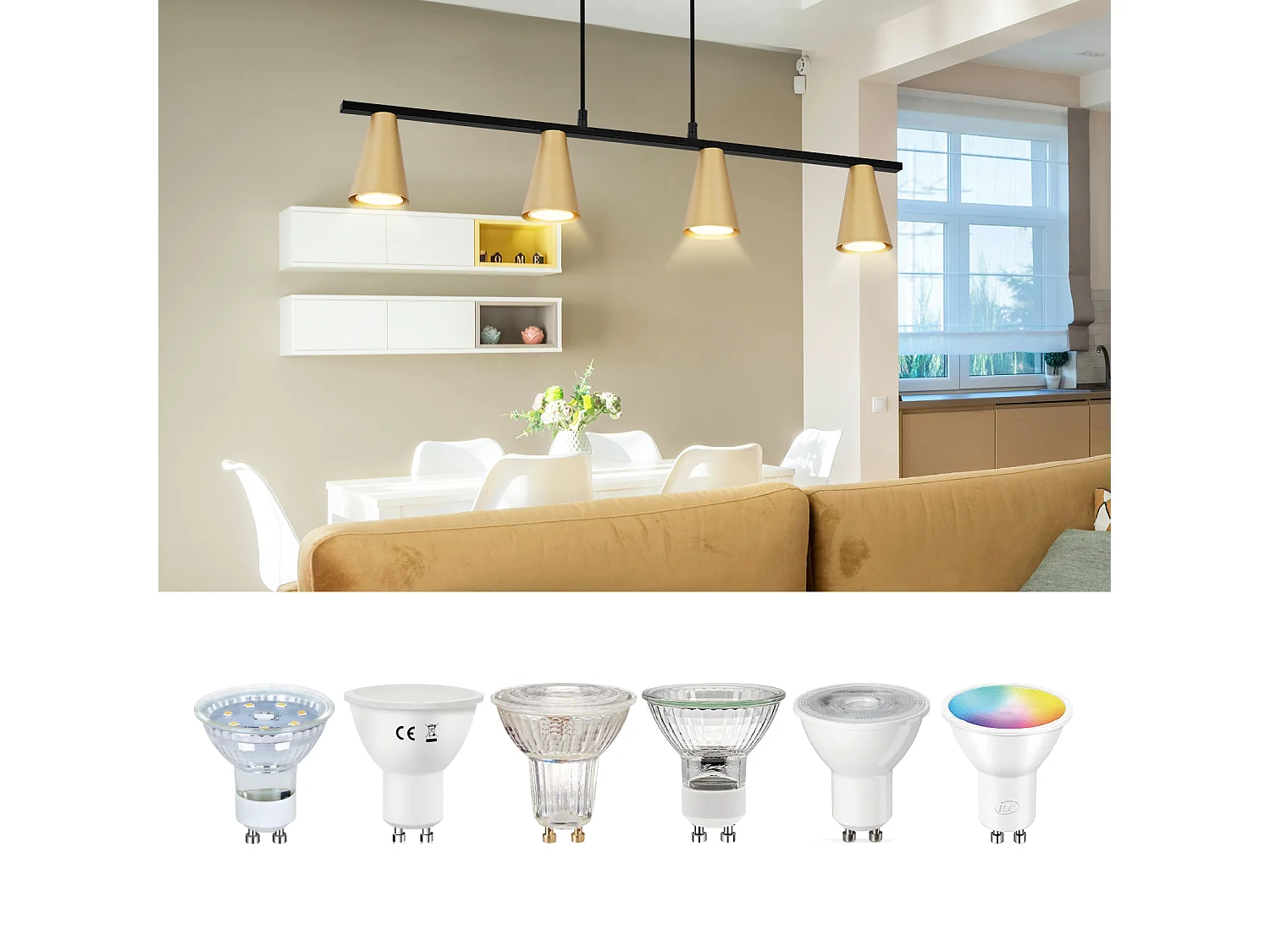 NETTLIFE Lampe suspendue table à manger suspension or: GU10 suspension moderne e 4 flammes métal en noir industriel