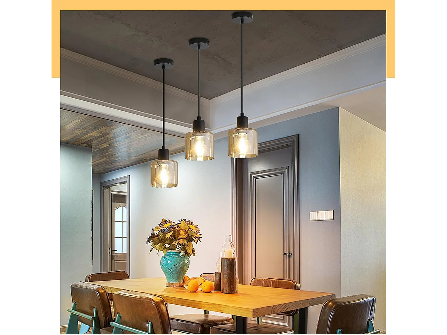 NETTLIFE Suspension table à manger lampe suspendue vintage suspension E27 suspension noire 1 ampoule rétro industriel