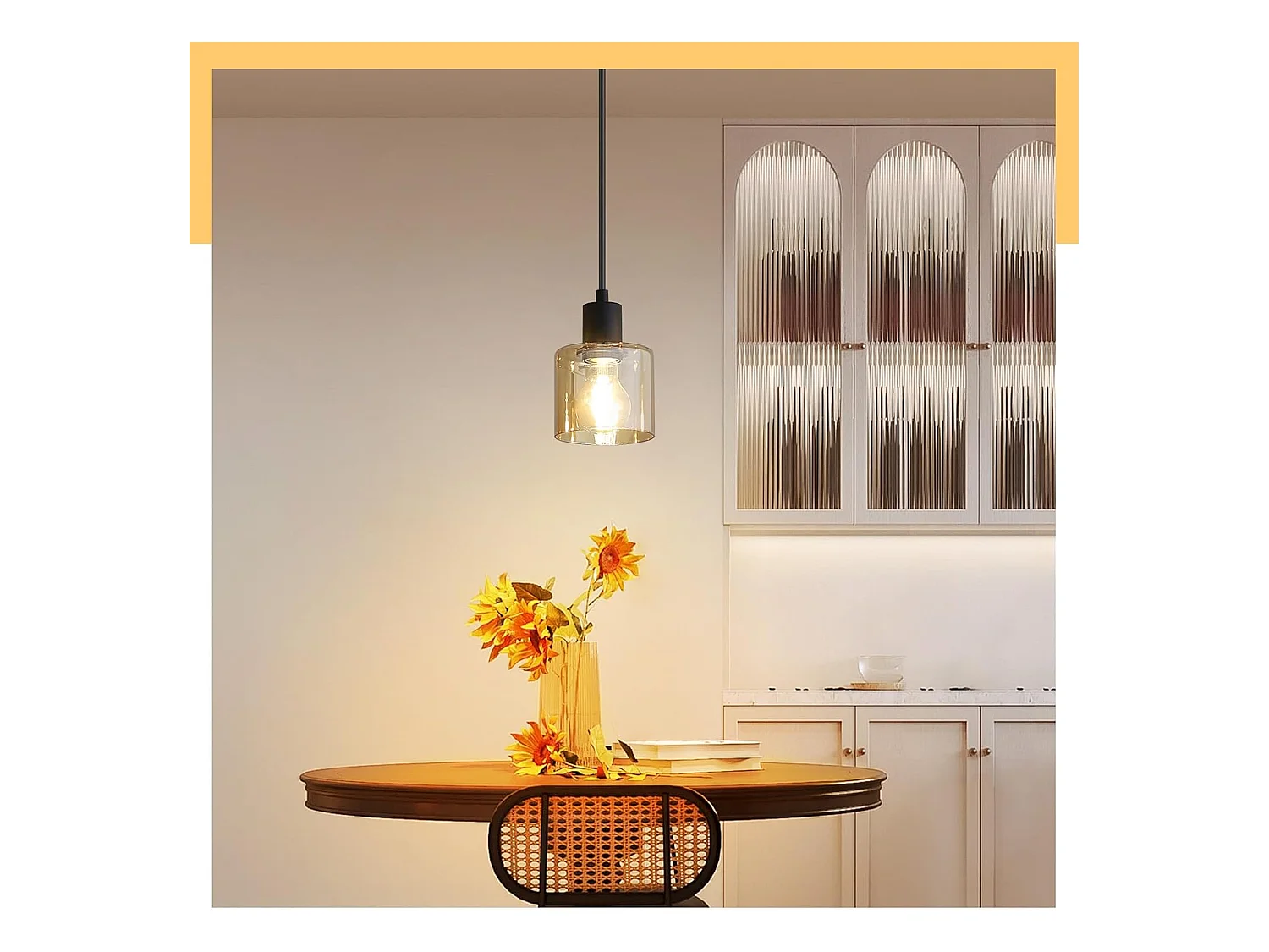 NETTLIFE Hanglamp - E27 fitting - Bernstein - rond - Glas - Vintage Eettafellamp 11cm - Industriele Eetkamerlamp - voor voor Keuken | Woonkamer | Hal | Kantoor