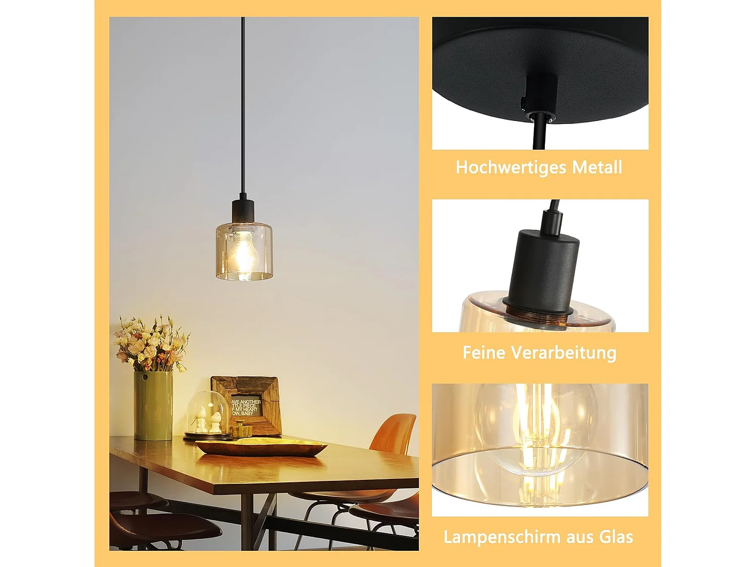 NETTLIFE Mesa de comedor suspendida, lámpara colgante vintage, colgante E27, colgante negro, 1 bombilla retro industrial.