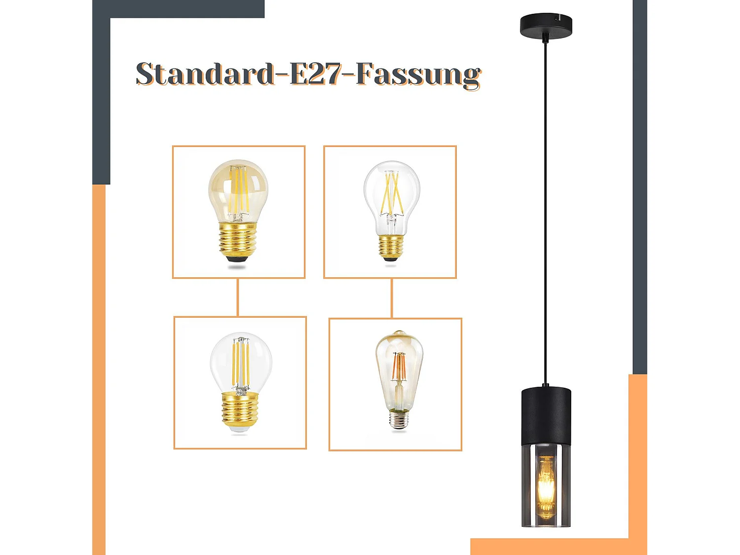 NETTLIFE Suspension lampe suspension noire E27 cuisine verre noir métal 1 ampoule industrielle moderne