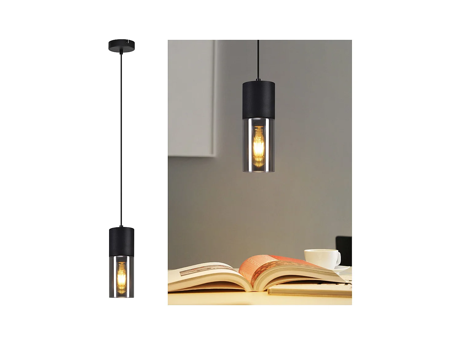 NETTLIFE Suspension lampe suspension noire E27 cuisine verre noir métal 1 ampoule industrielle moderne