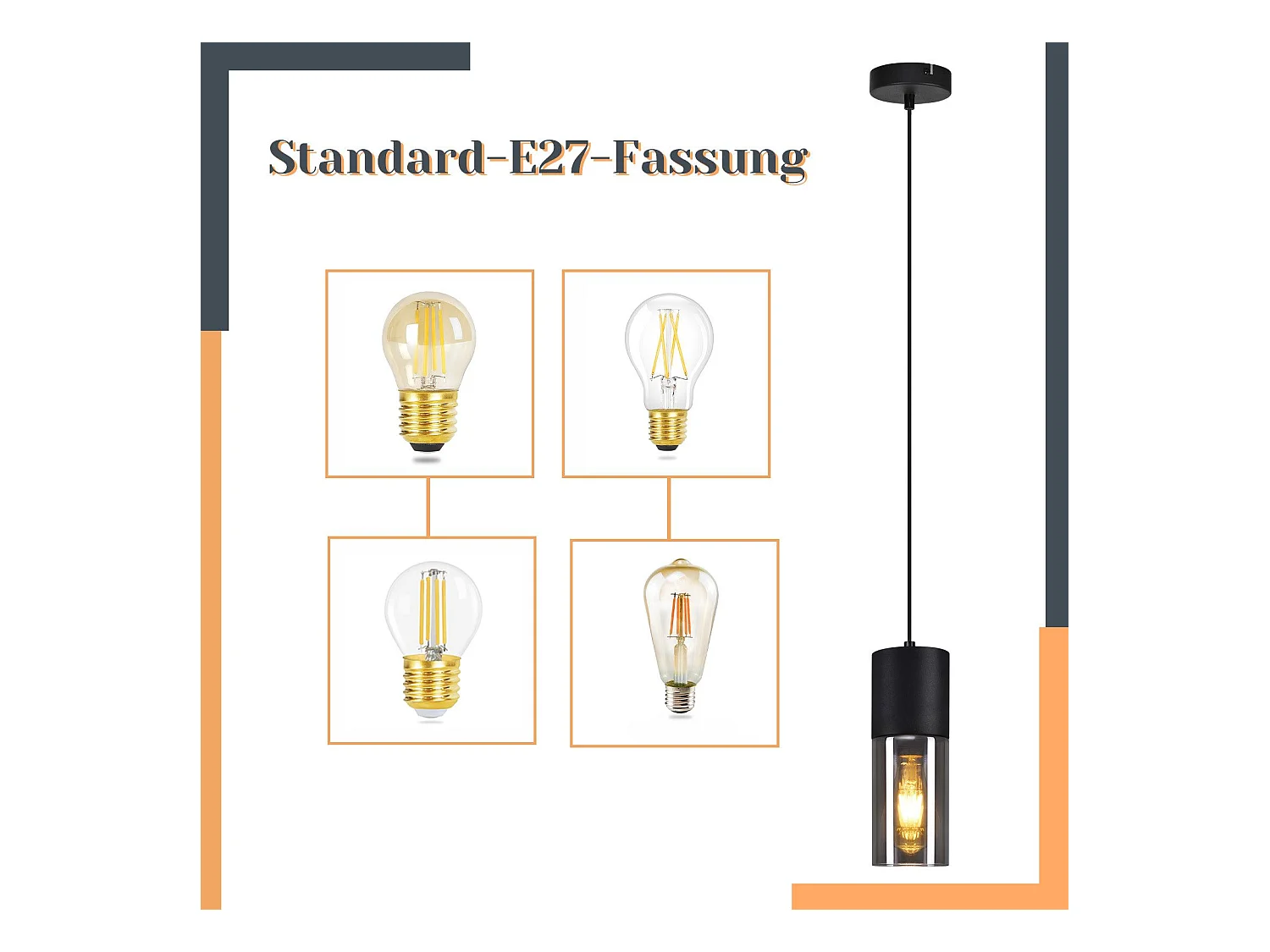NETTLIFE Suspensión lámpara de suspensión negra E27 para cocina, vidrio negro, metal, 1 bombilla industrial moderna