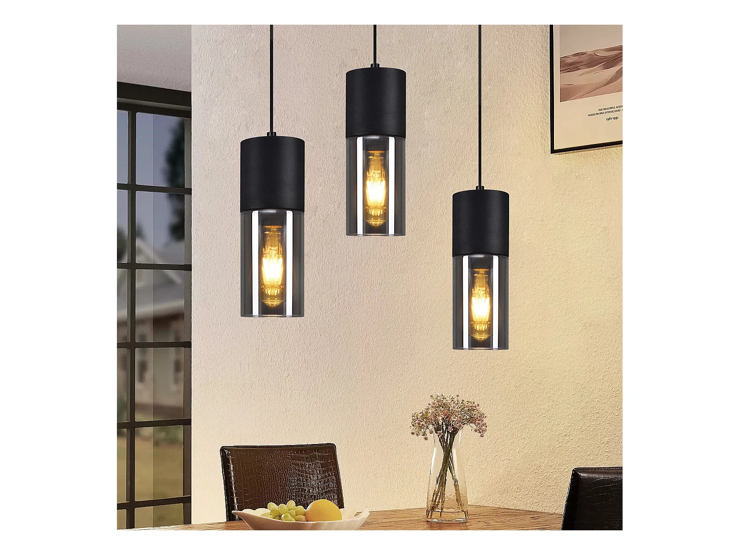 NETTLIFE Suspensión lámpara de suspensión negra E27 para cocina, vidrio negro, metal, 1 bombilla industrial moderna