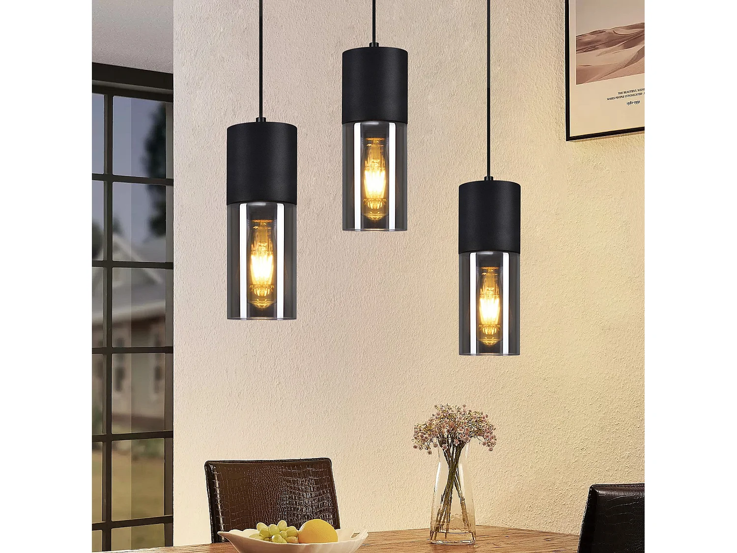 NETTLIFE Suspension lampe suspension noire E27 cuisine verre noir métal 1 ampoule industrielle moderne