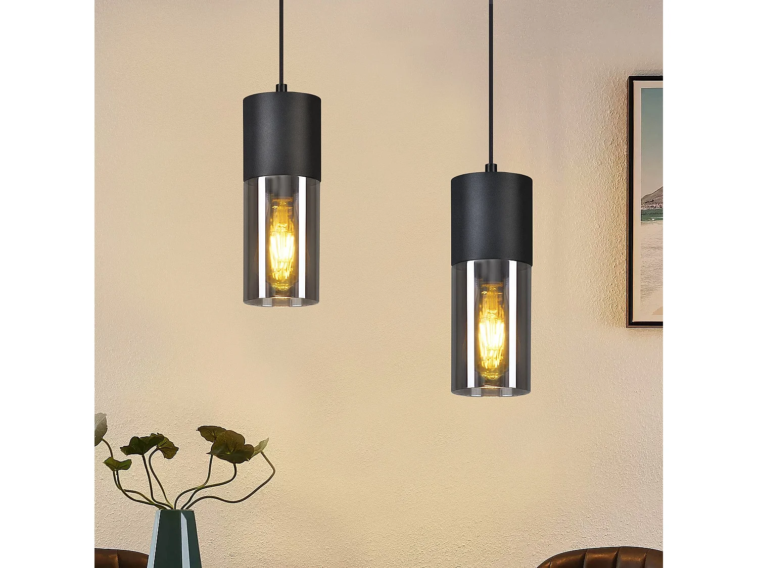 NETTLIFE Suspension lampe suspension noire E27 cuisine verre noir métal 1 ampoule industrielle moderne