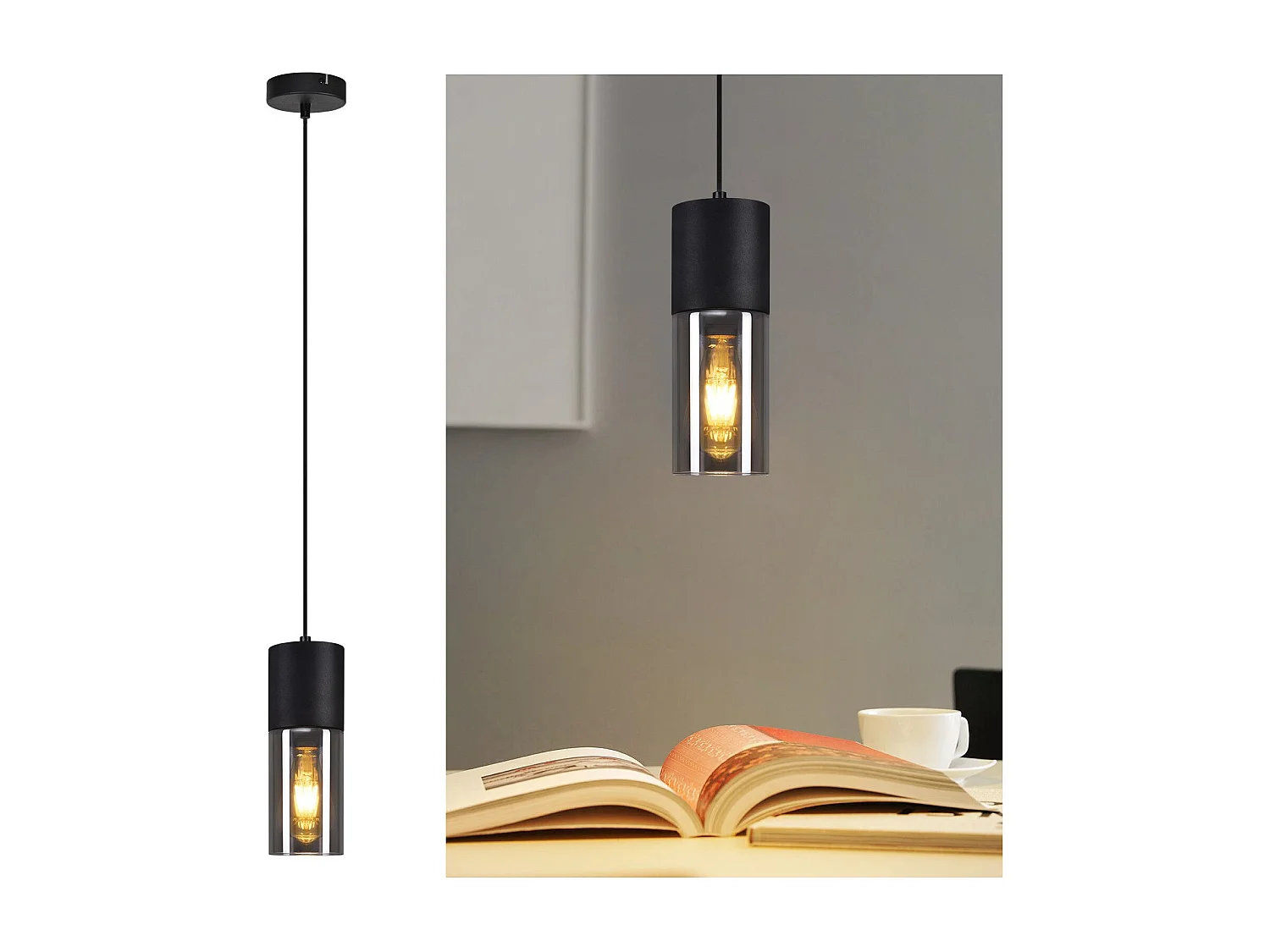 NETTLIFE Suspension lampe suspension noire E27 cuisine verre noir métal 1 ampoule industrielle moderne