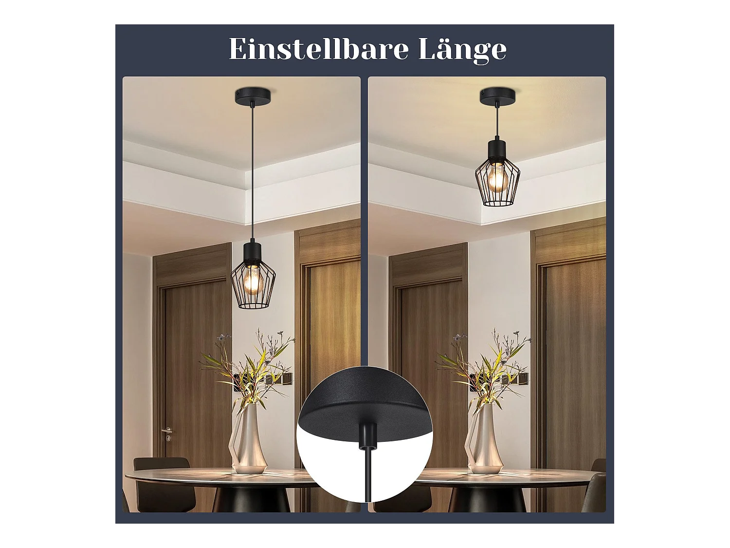 NETTLIFE Suspension table à manger suspension noire suspension E27 1 flamme métal