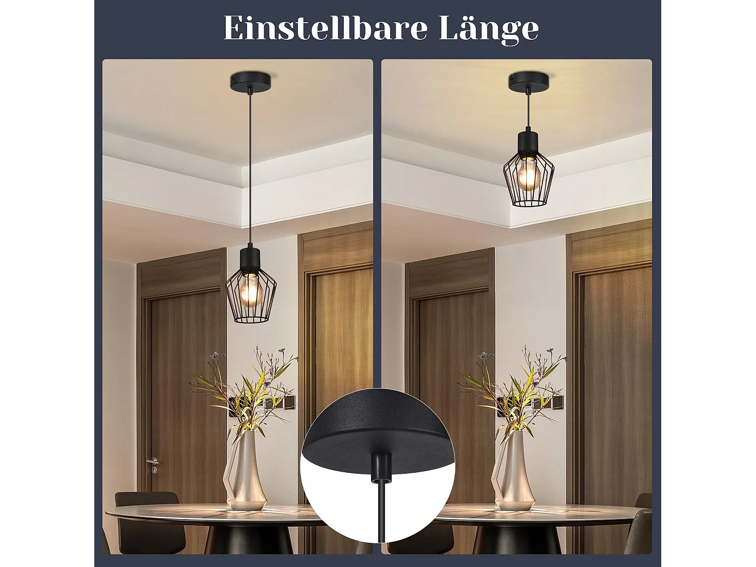 NETTLIFE Suspension table à manger suspension noire suspension E27 1 flamme métal