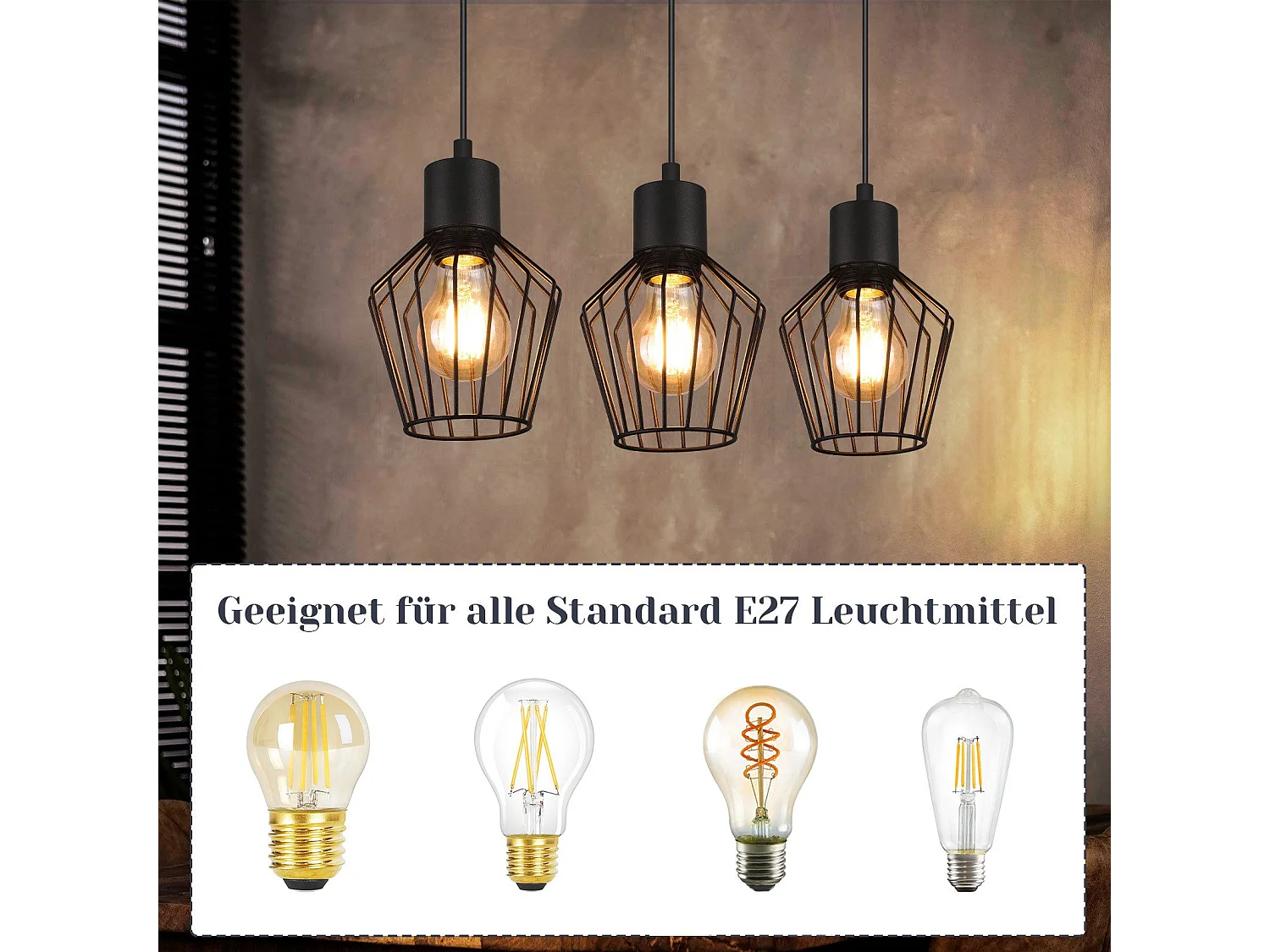 NETTLIFE Suspension table à manger suspension noire suspension E27 1 flamme métal