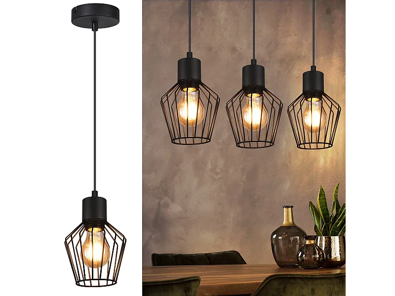 NETTLIFE Suspension table à manger suspension noire suspension E27 1 flamme métal