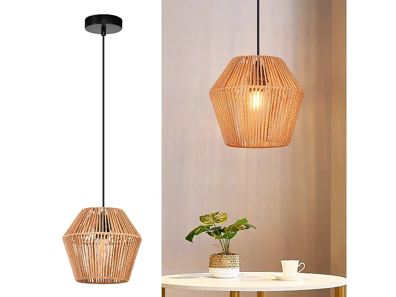 NETTLIFE Hanglamp Rotan - E27 Fitting - Vintage Eetkamerlamp - Boho Korflamp 176cm - Rustieke Eettafellamp Hangend - Max.40W - voor Keuken | Woonkamer | Slaapkamer